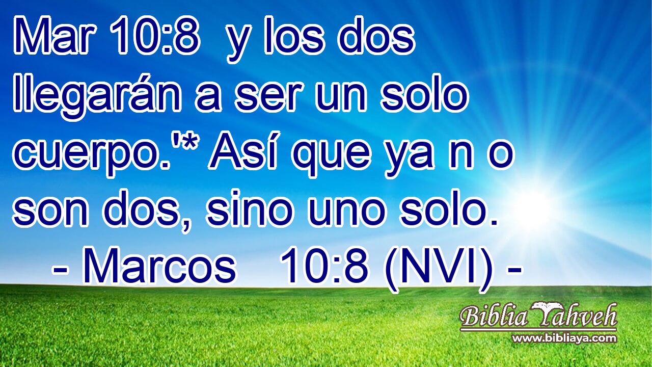 Mar 10:8  y los dos llegarán a ser un solo cuerpo.'* Así que ya n o son dos, sino uno solo. 