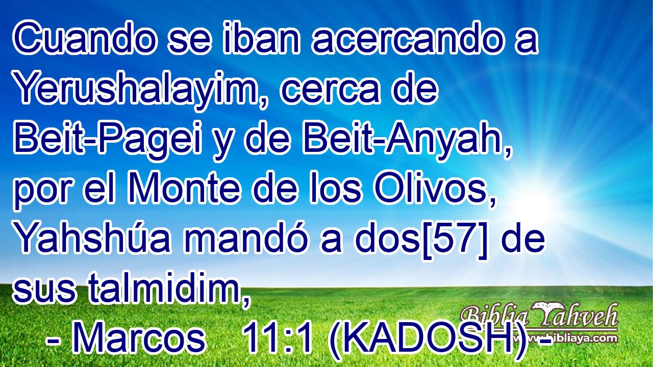  Cuando se iban acercando a Yerushalayim, cerca de Beit-Pagei y de Beit-Anyah, por el Monte de los Olivos, Yahshúa mandó a dos[57] de sus talmidim, 
