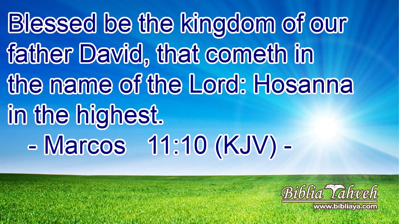 Blessed be the kingdom of our father David, that cometh in the name of the Lord: Hosanna in the highest.
