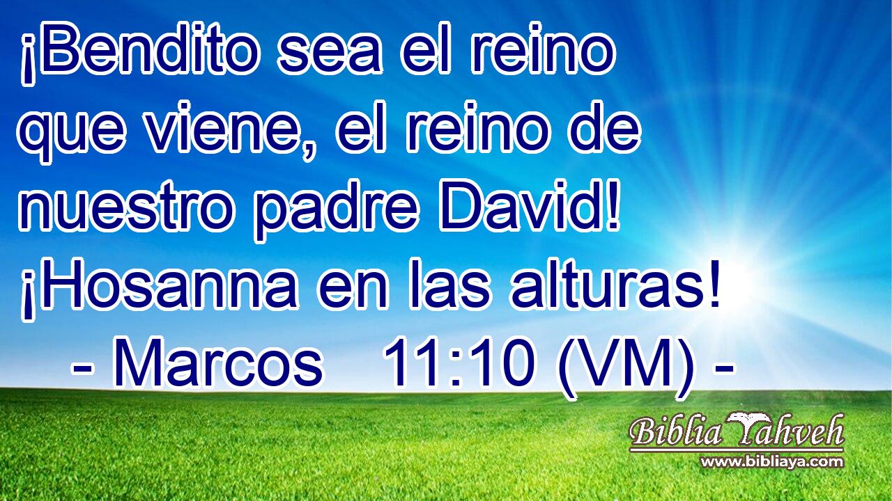  ¡Bendito sea el reino que viene, el reino de nuestro padre David! ¡Hosanna en las alturas! 