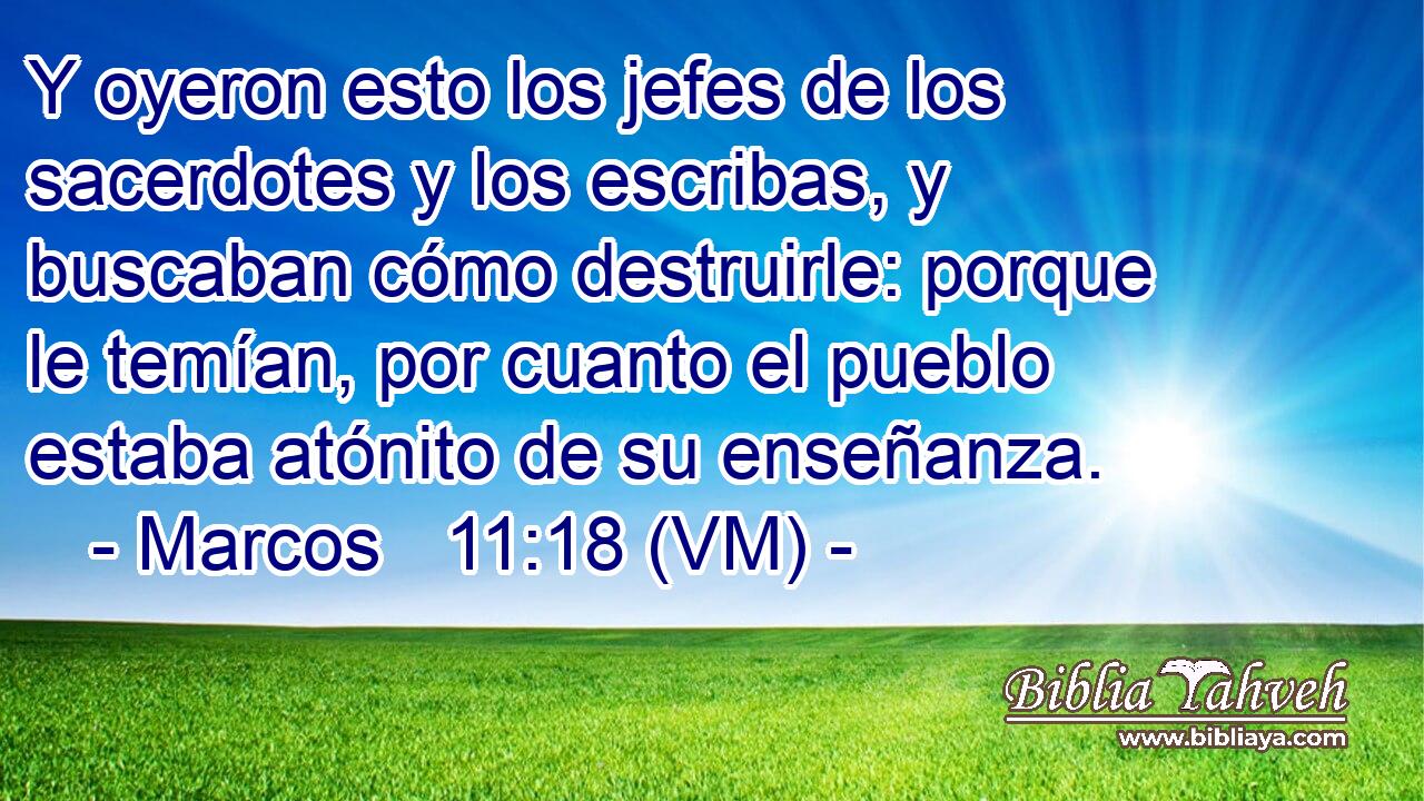  Y oyeron esto los jefes de los sacerdotes y los escribas, y buscaban cómo destruirle: porque le temían, por cuanto el pueblo estaba atónito de su enseñanza. 