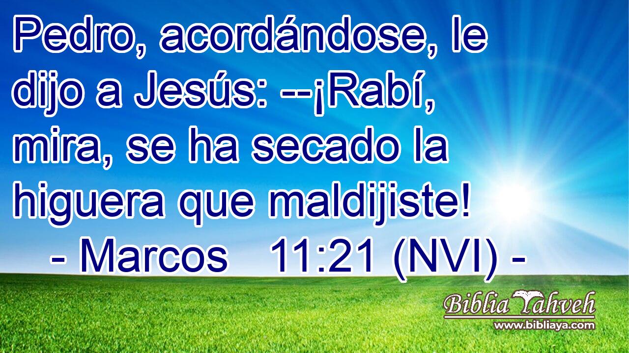  Pedro, acordándose, le dijo a Jesús: --¡Rabí, mira, se ha secado la higuera que maldijiste! 