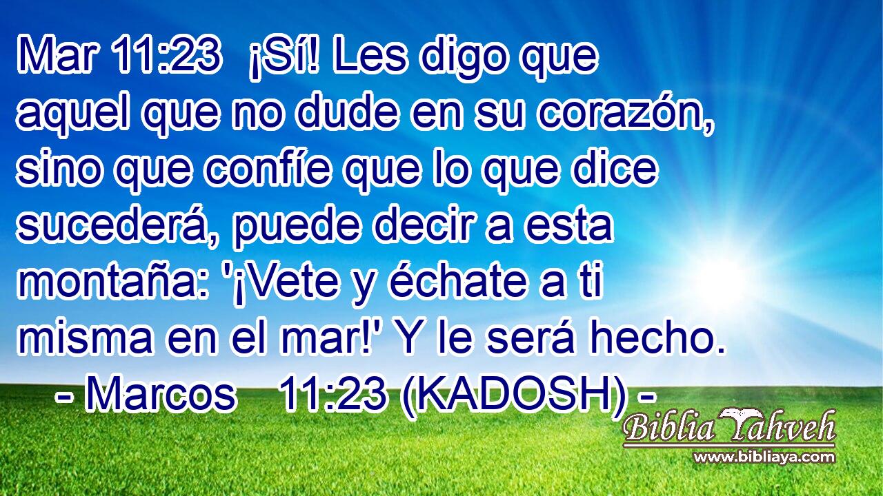  ¡Sí! Les digo que aquel que no dude en su corazón, sino que confíe que lo que dice sucederá, puede decir a esta montaña: '¡Vete y échate a ti misma en el mar!' Y le será hecho. 