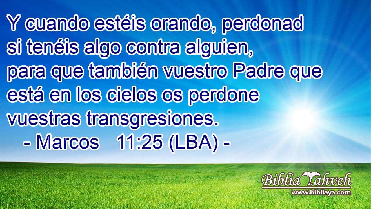 Y cuando estéis orando, perdonad si tenéis algo contra alguien, para que también vuestro Padre que está en los cielos os perdone vuestras transgresiones.