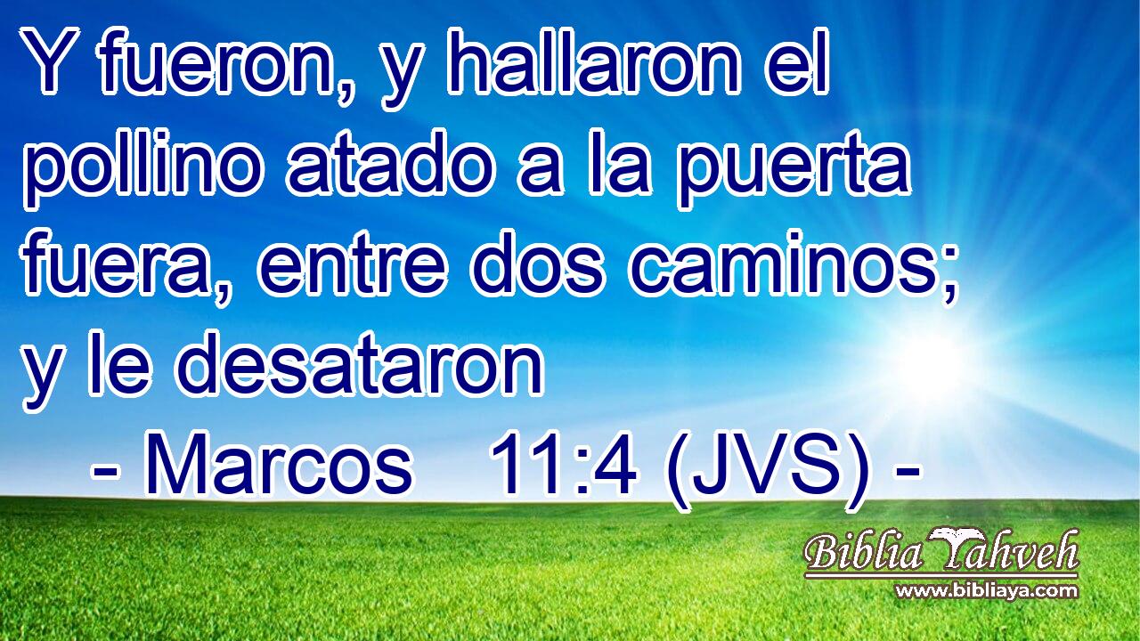 Y fueron, y hallaron el pollino atado a la puerta fuera, entre dos caminos; y le desataron