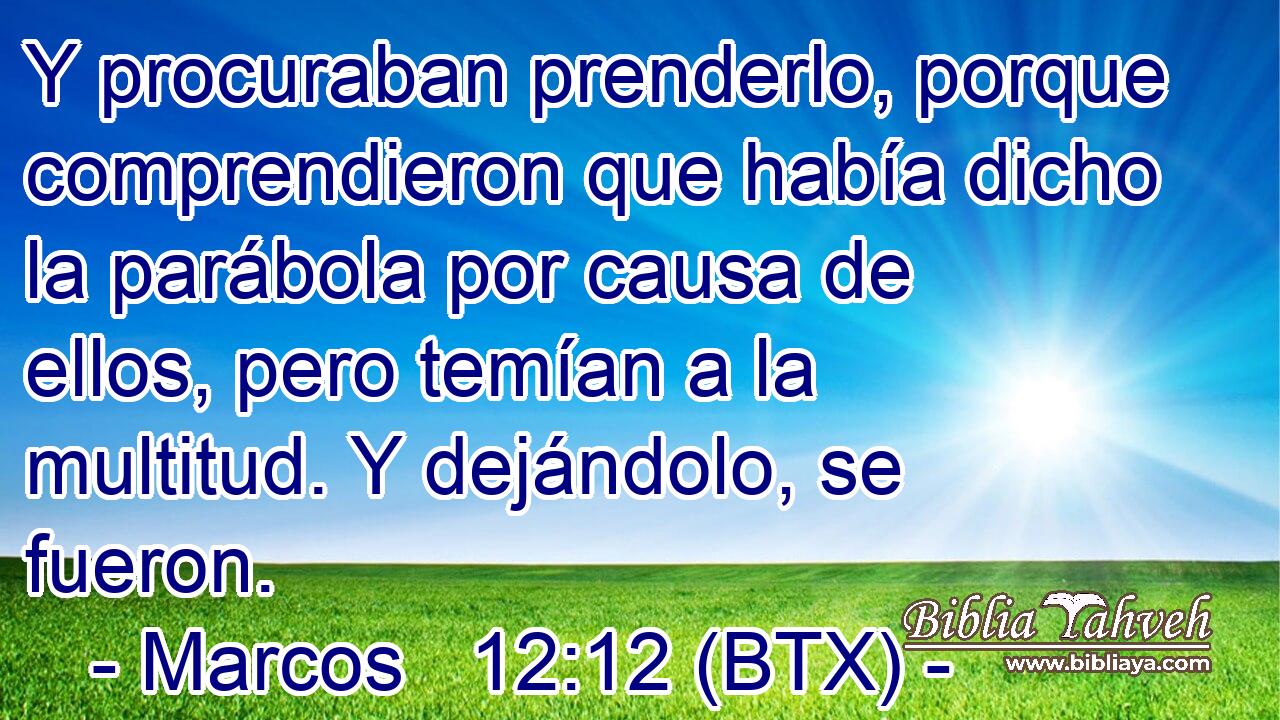 Y procuraban prenderlo, porque comprendieron que había dicho la parábola por causa de ellos, pero temían a la multitud. Y dejándolo, se fueron.