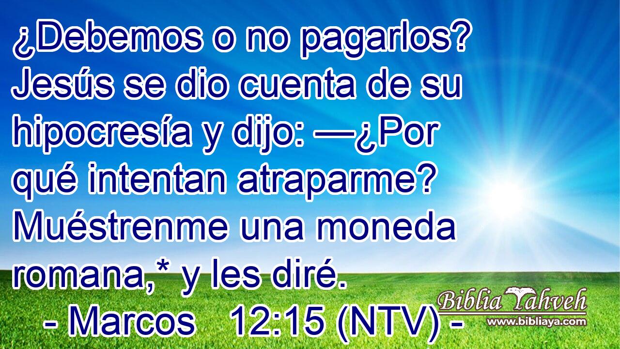 ¿Debemos o no pagarlos? Jesús se dio cuenta de su hipocresía y dijo: —¿Por qué intentan atraparme? Muéstrenme una moneda romana,* y les diré.
