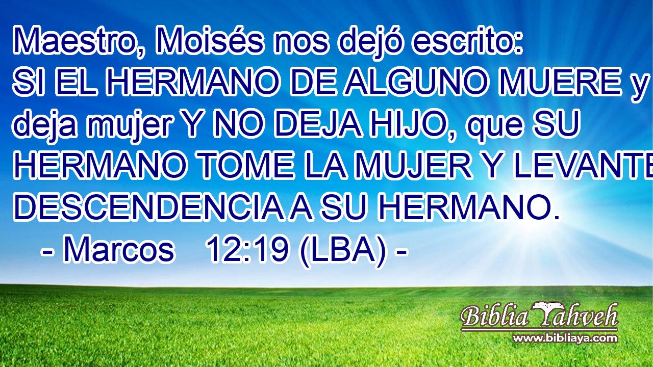 Maestro, Moisés nos dejó escrito: SI EL HERMANO DE ALGUNO MUERE y deja mujer Y NO DEJA HIJO, que SU HERMANO TOME LA MUJER Y LEVANTE DESCENDENCIA A SU HERMANO.