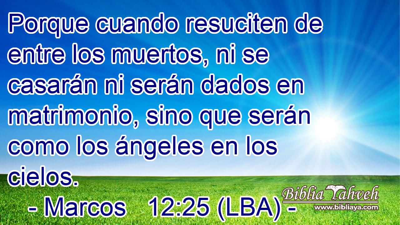 Porque cuando resuciten de entre los muertos, ni se casarán ni serán dados en matrimonio, sino que serán como los ángeles en los cielos.