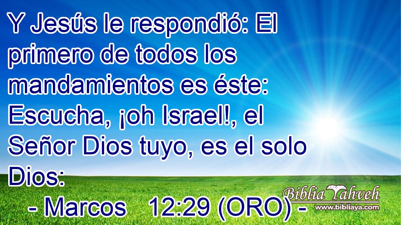  Y Jesús le respondió: El primero de todos los mandamientos es éste: Escucha, ¡oh Israel!, el Señor Dios tuyo, es el solo Dios: 