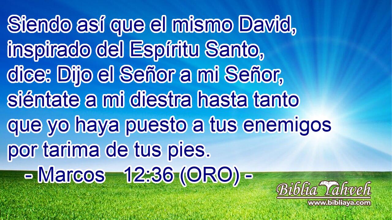  Siendo así que el mismo David, inspirado del Espíritu Santo, dice: Dijo el Señor a mi Señor, siéntate a mi diestra hasta tanto que yo haya puesto a tus enemigos por tarima de tus pies. 