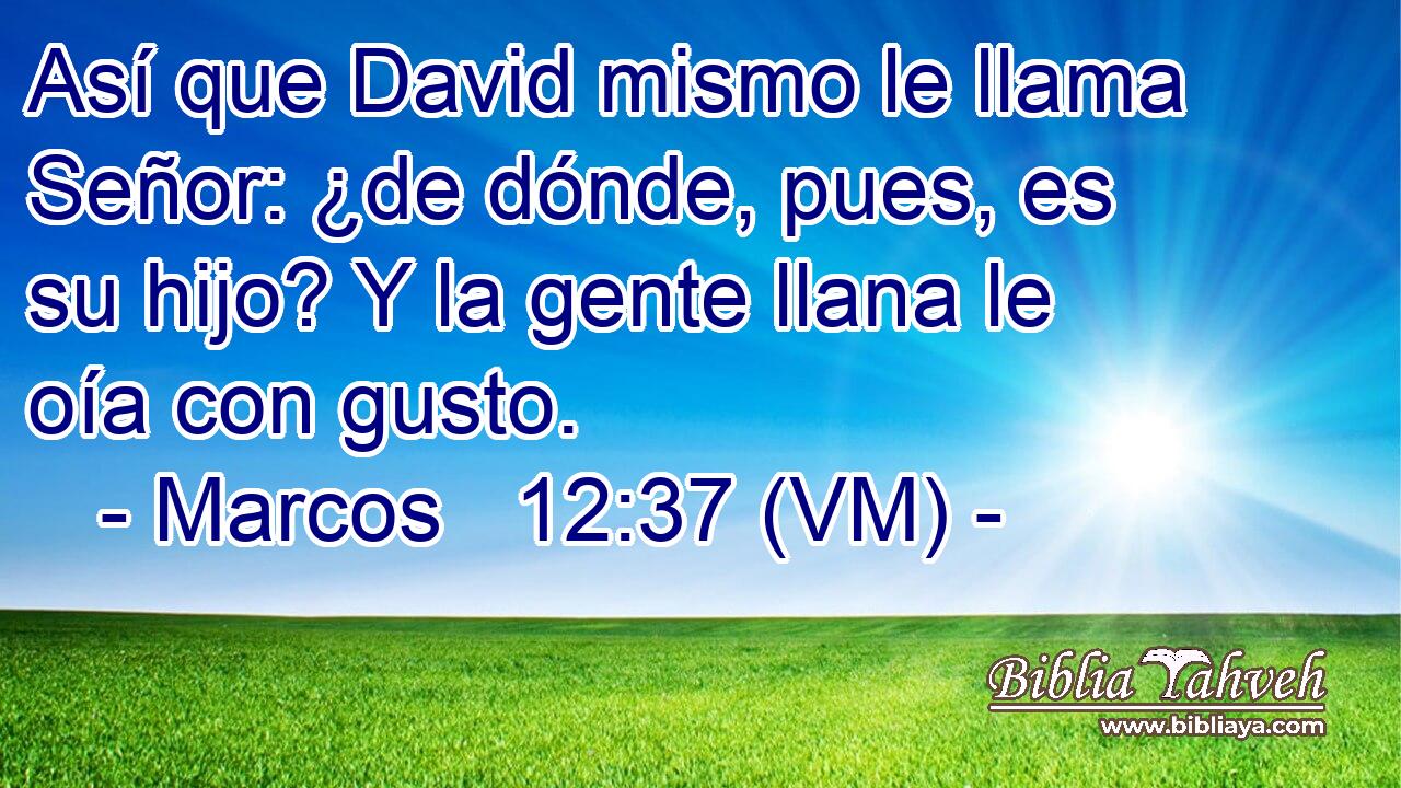  Así que David mismo le llama Señor: ¿de dónde, pues, es su hijo? Y la gente llana le oía con gusto. 