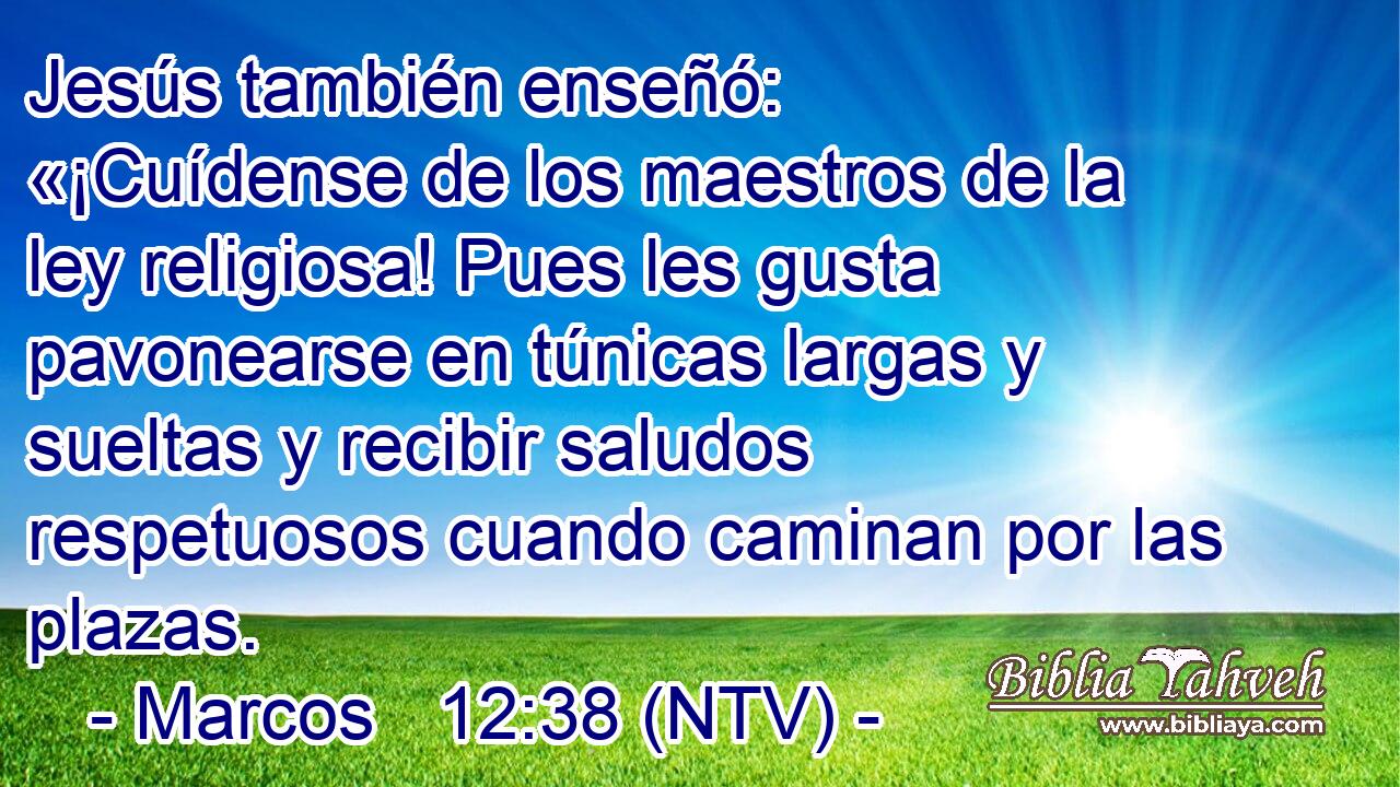 Jesús también enseñó: «¡Cuídense de los maestros de la ley religiosa! Pues les gusta pavonearse en túnicas largas y sueltas y recibir saludos respetuosos cuando caminan por las plazas.