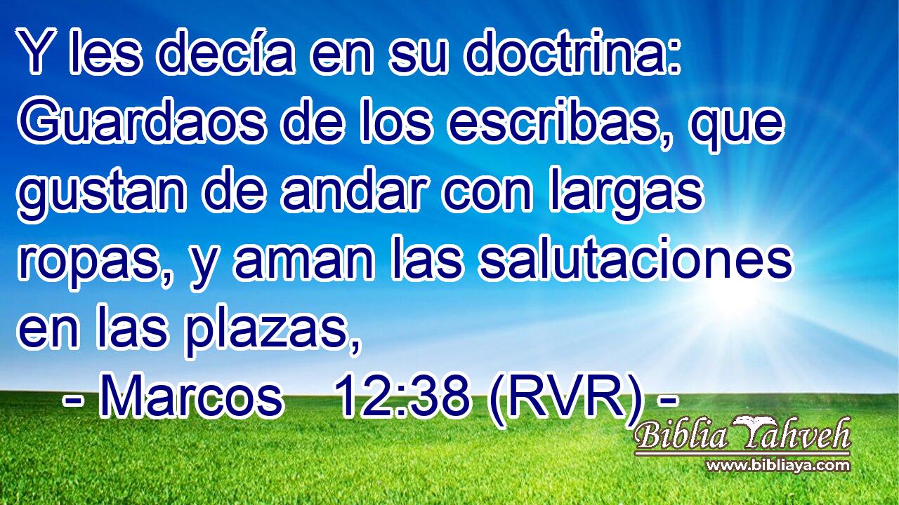 Y les decía en su doctrina: Guardaos de los escribas, que gustan de andar con largas ropas, y aman las salutaciones en las plazas,