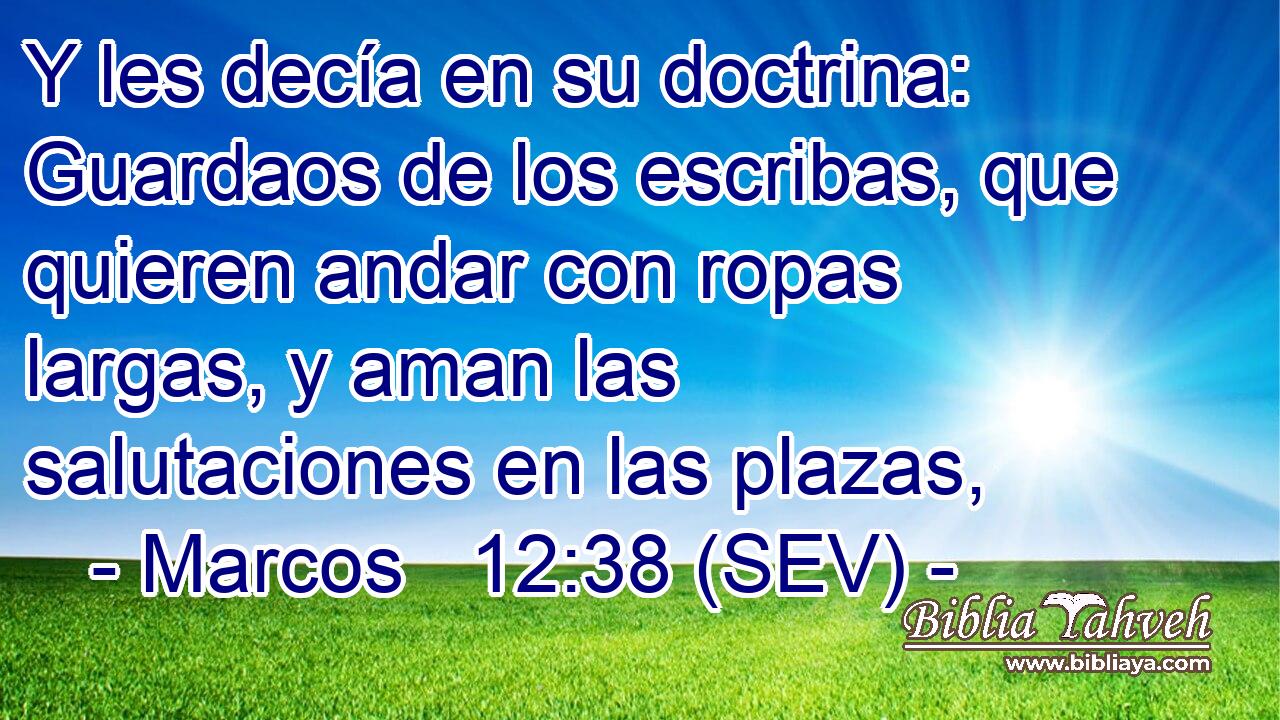 Y les decía en su doctrina: Guardaos de los escribas, que quieren andar con ropas largas, y aman las salutaciones en las plazas,