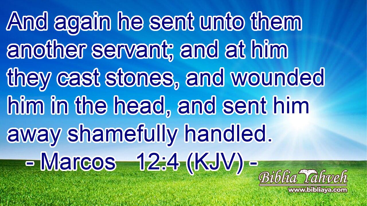 And again he sent unto them another servant; and at him they cast stones, and wounded him in the head, and sent him away shamefully handled.