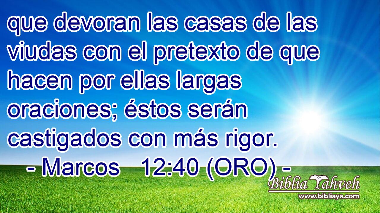  que devoran las casas de las viudas con el pretexto de que hacen por ellas largas oraciones; éstos serán castigados con más rigor. 
