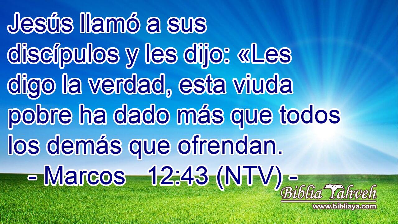 Jesús llamó a sus discípulos y les dijo: «Les digo la verdad, esta viuda pobre ha dado más que todos los demás que ofrendan.