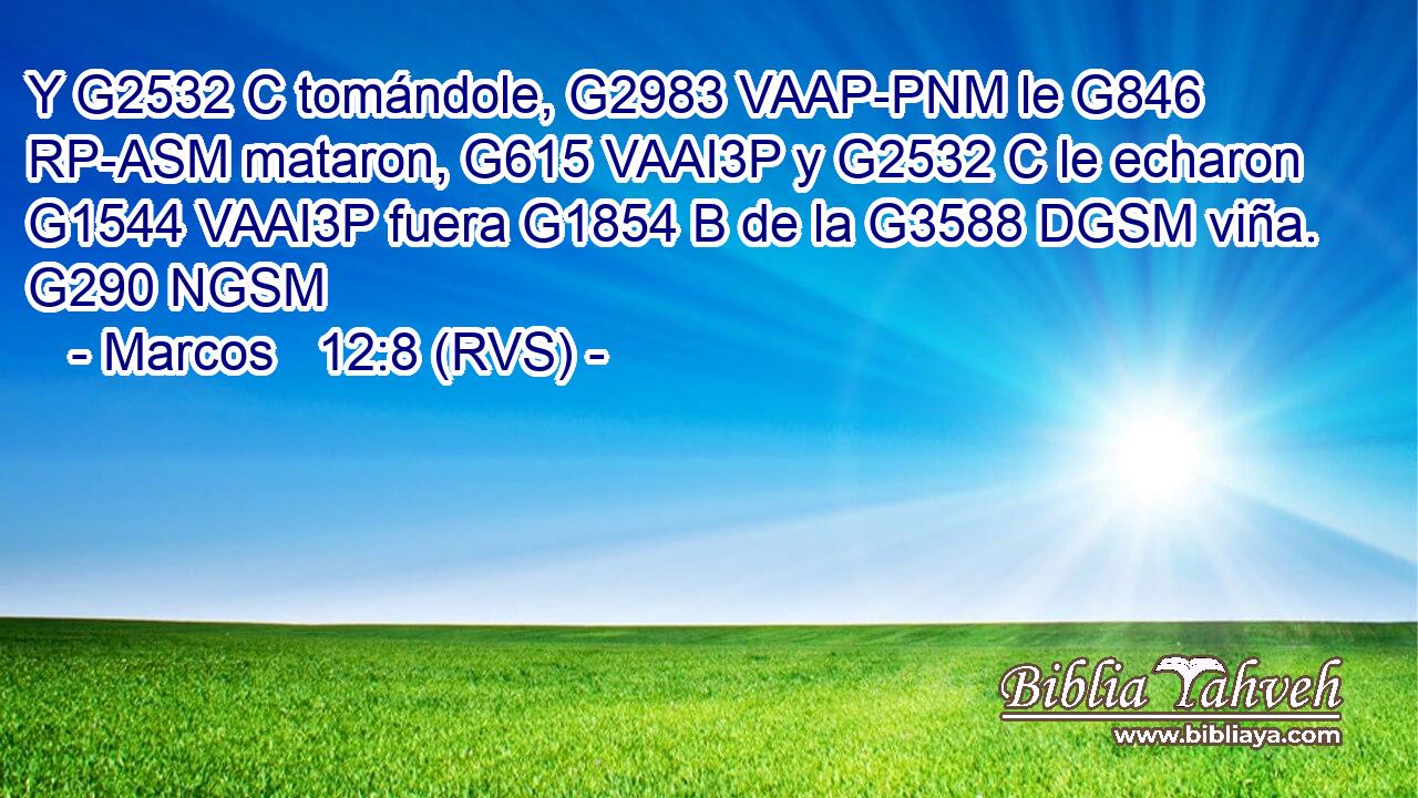 Y G2532 C tomándole, G2983 VAAP-PNM le G846 RP-ASM mataron, G615 VAAI3P y G2532 C le echaron G1544 VAAI3P fuera G1854 B de la G3588 DGSM viña. G290 NGSM 