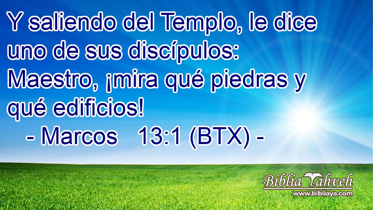 Y saliendo del Templo, le dice uno de sus discípulos: Maestro, ¡mira qué piedras y qué edificios!