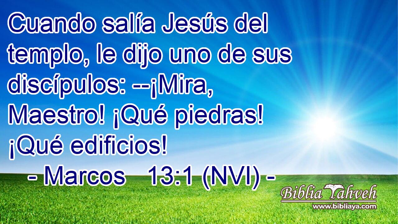  Cuando salía Jesús del templo, le dijo uno de sus discípulos: --¡Mira, Maestro! ¡Qué piedras! ¡Qué edificios! 