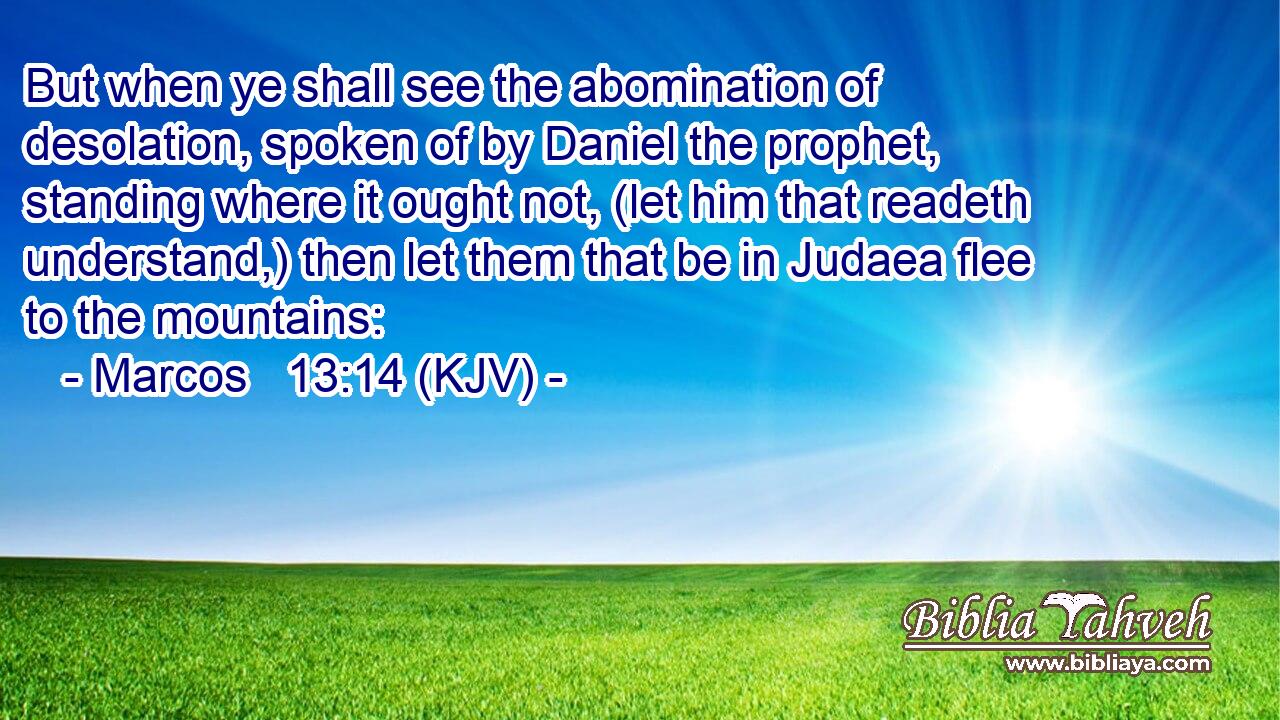 But when ye shall see the abomination of desolation, spoken of by Daniel the prophet, standing where it ought not, (let him that readeth understand,) then let them that be in Judaea flee to the mountains: