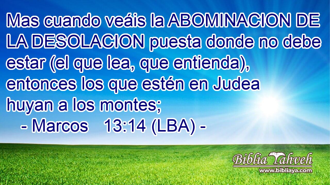 Mas cuando veáis la ABOMINACION DE LA DESOLACION puesta donde no debe estar (el que lea, que entienda), entonces los que estén en Judea huyan a los montes;