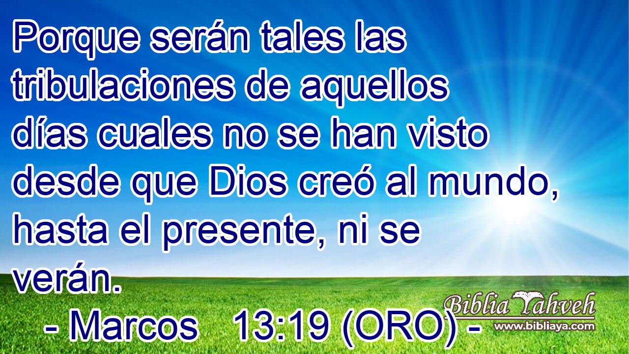  Porque serán tales las tribulaciones de aquellos días cuales no se han visto desde que Dios creó al mundo, hasta el presente, ni se verán. 