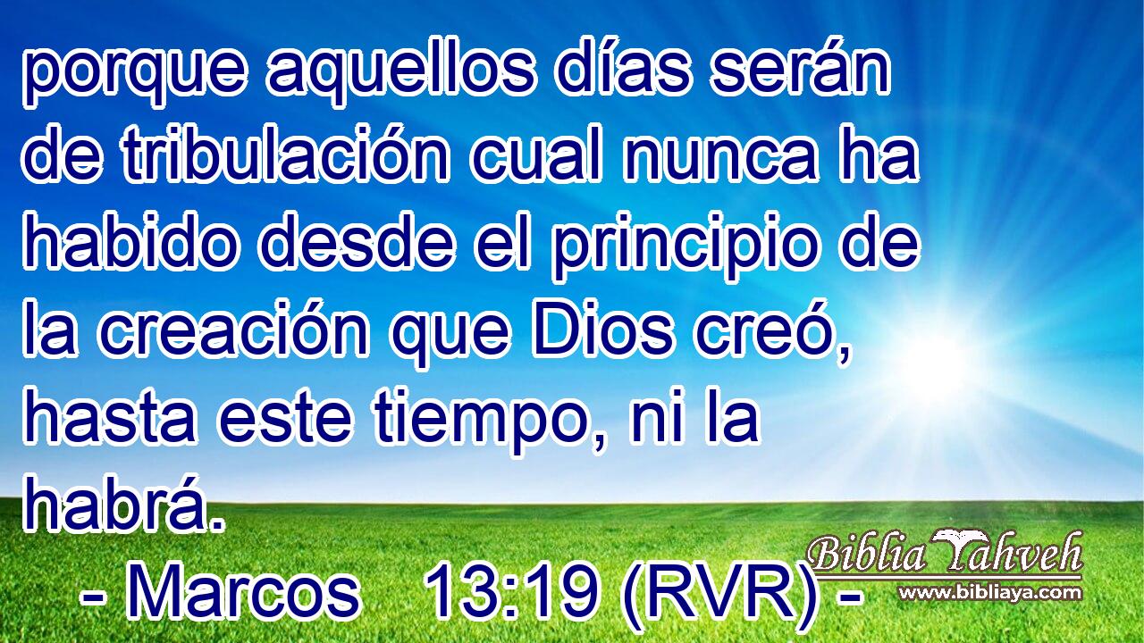 porque aquellos días serán de tribulación cual nunca ha habido desde el principio de la creación que Dios creó, hasta este tiempo, ni la habrá.