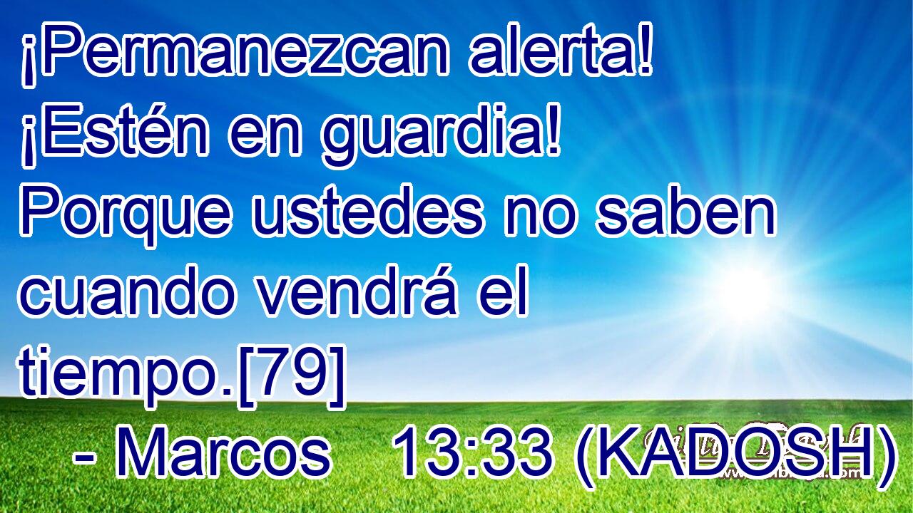  ¡Permanezcan alerta! ¡Estén en guardia! Porque ustedes no saben cuando vendrá el tiempo.[79] 