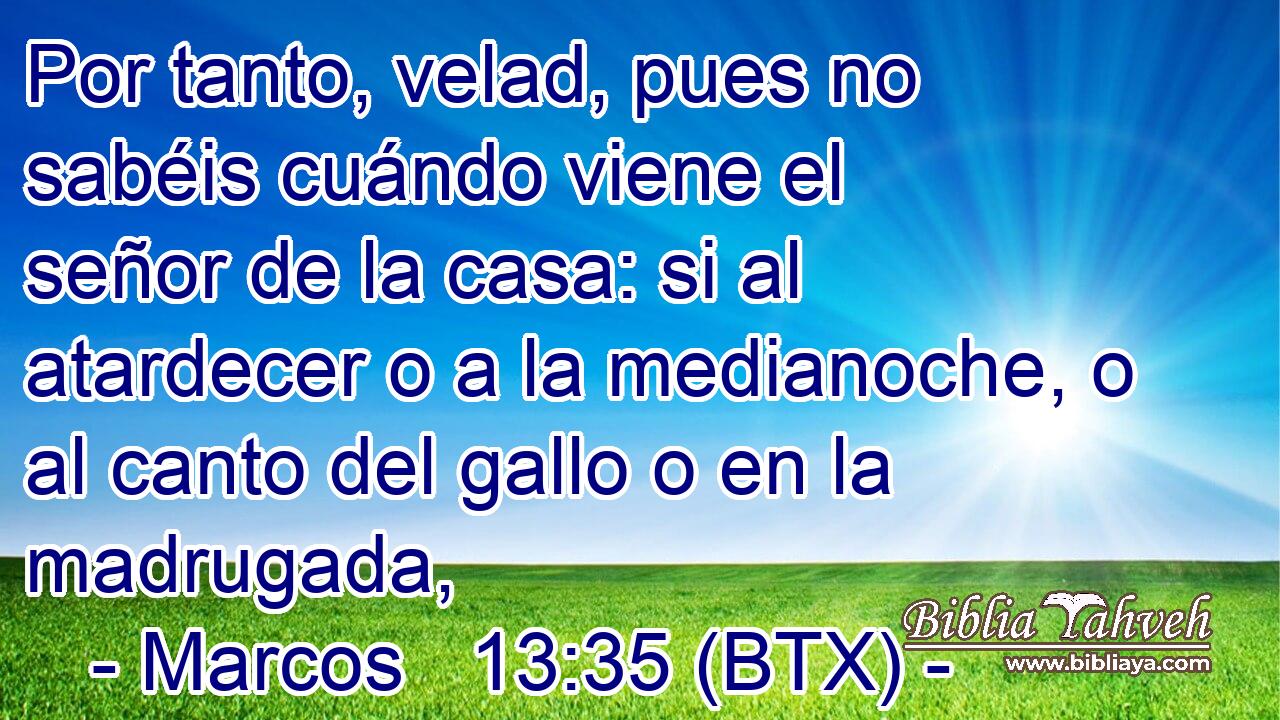 Por tanto, velad, pues no sabéis cuándo viene el señor de la casa: si al atardecer o a la medianoche, o al canto del gallo o en la madrugada,