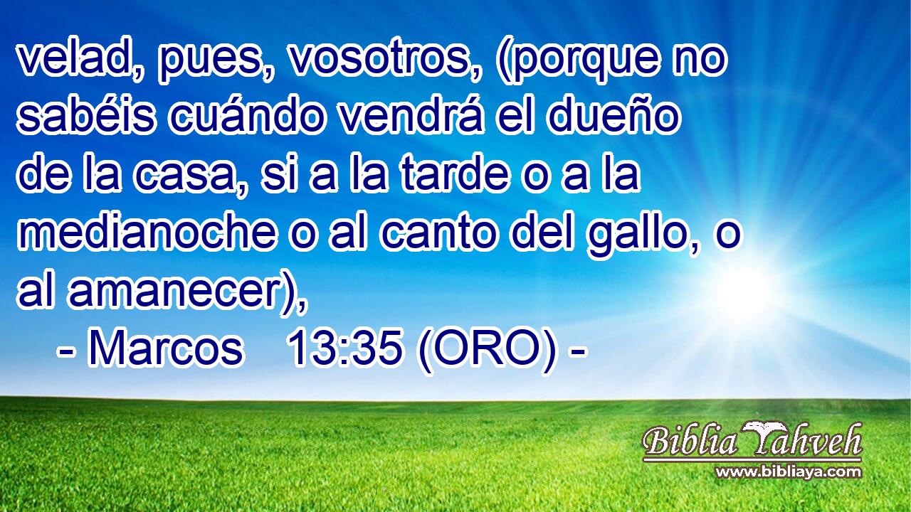  velad, pues, vosotros, (porque no sabéis cuándo vendrá el dueño de la casa, si a la tarde o a la medianoche o al canto del gallo, o al amanecer), 