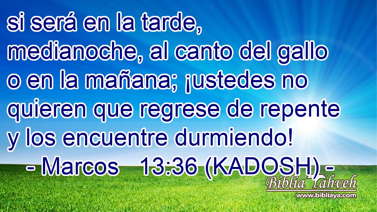  si será en la tarde, medianoche, al canto del gallo o en la mañana; ¡ustedes no quieren que regrese de repente y los encuentre durmiendo! 