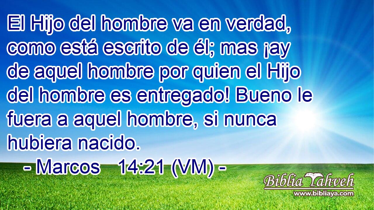  El Hijo del hombre va en verdad, como está escrito de él; mas ¡ay de aquel hombre por quien el Hijo del hombre es entregado! Bueno le fuera a aquel hombre, si nunca hubiera nacido. 