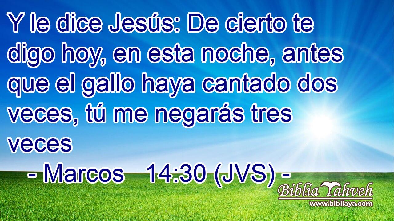 Y le dice Jesús: De cierto te digo hoy, en esta noche, antes que el gallo haya cantado dos veces, tú me negarás tres veces