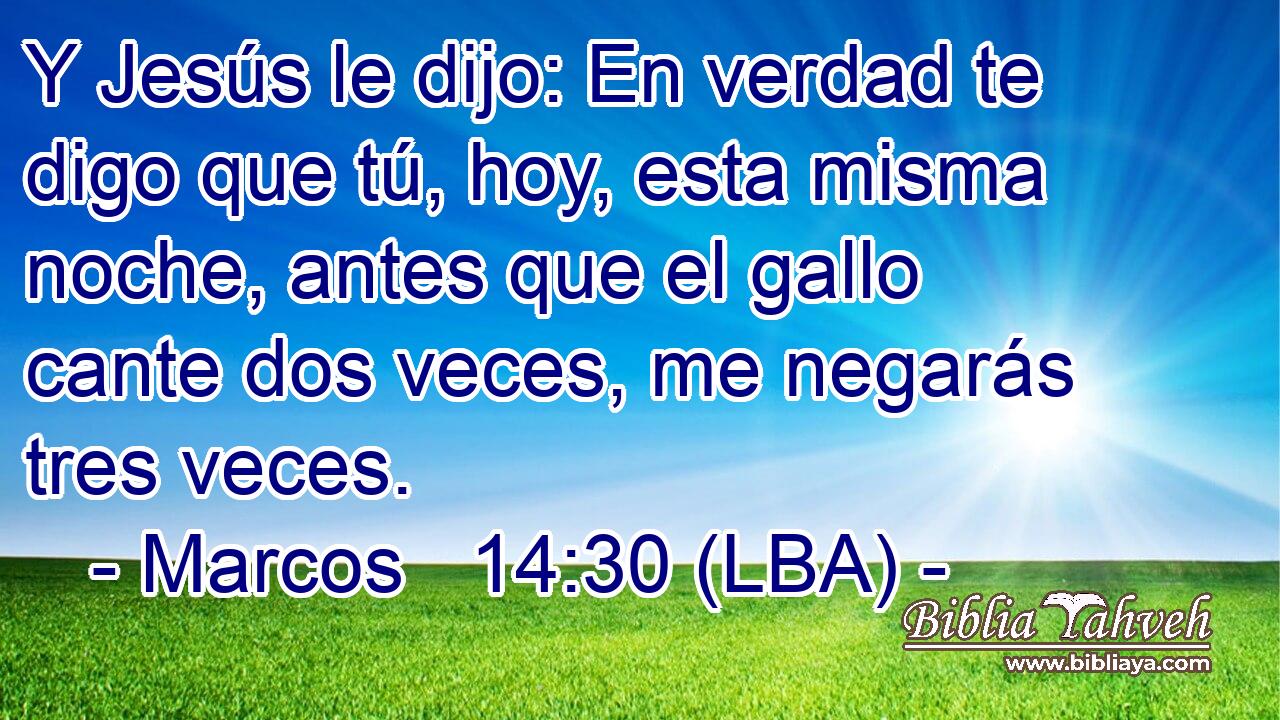 Y Jesús le dijo: En verdad te digo que tú, hoy, esta misma noche, antes que el gallo cante dos veces, me negarás tres veces.