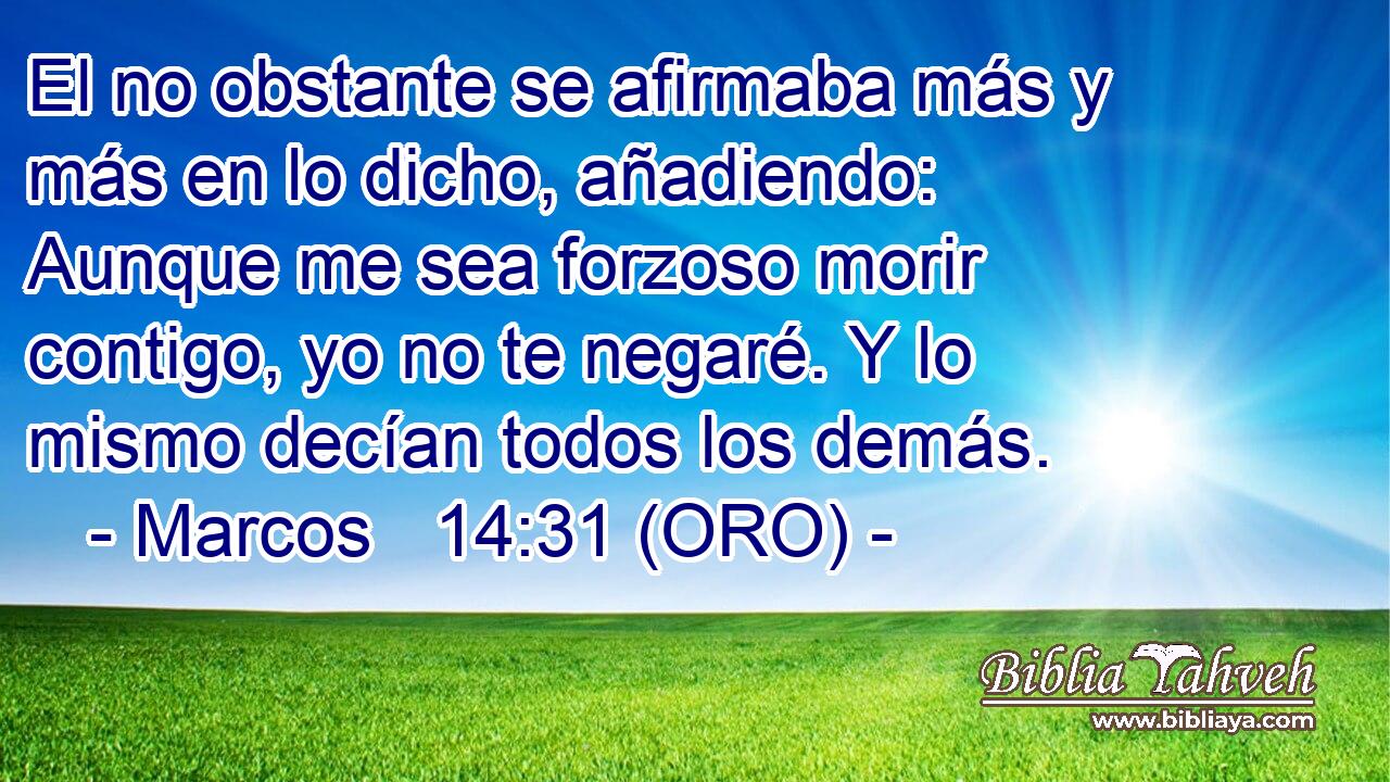  El no obstante se afirmaba más y más en lo dicho, añadiendo: Aunque me sea forzoso morir contigo, yo no te negaré. Y lo mismo decían todos los demás. 