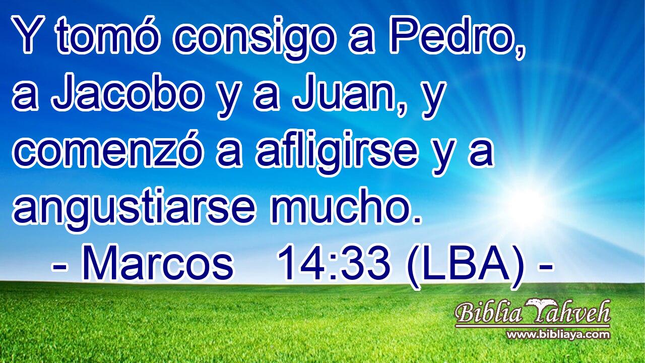 Y tomó consigo a Pedro, a Jacobo y a Juan, y comenzó a afligirse y a angustiarse mucho.