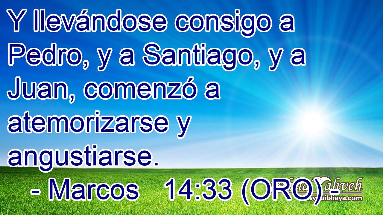  Y llevándose consigo a Pedro, y a Santiago, y a Juan, comenzó a atemorizarse y angustiarse. 