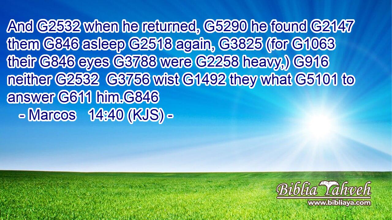 And G2532 when he returned, G5290 he found G2147 them G846 asleep G2518 again, G3825 (for G1063 their G846 eyes G3788 were G2258 heavy,) G916 neither G2532  G3756 wist G1492 they what G5101 to answer G611 him.G846