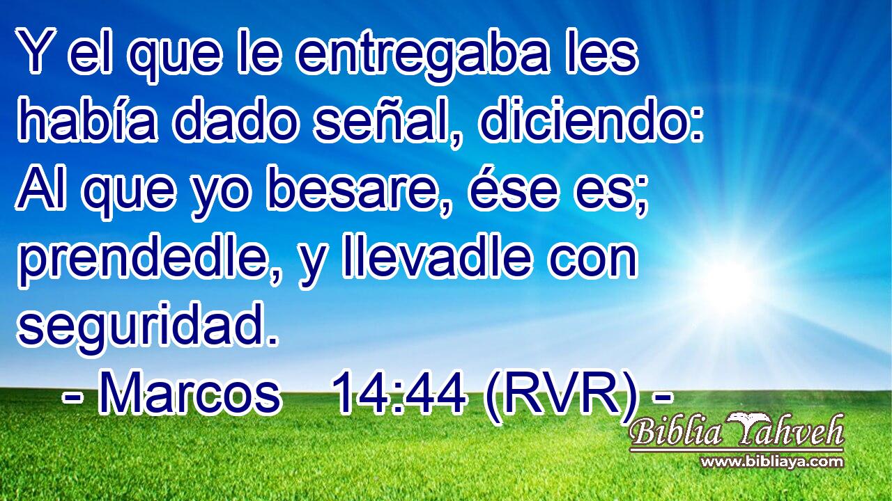 Y el que le entregaba les había dado señal, diciendo: Al que yo besare, ése es; prendedle, y llevadle con seguridad.