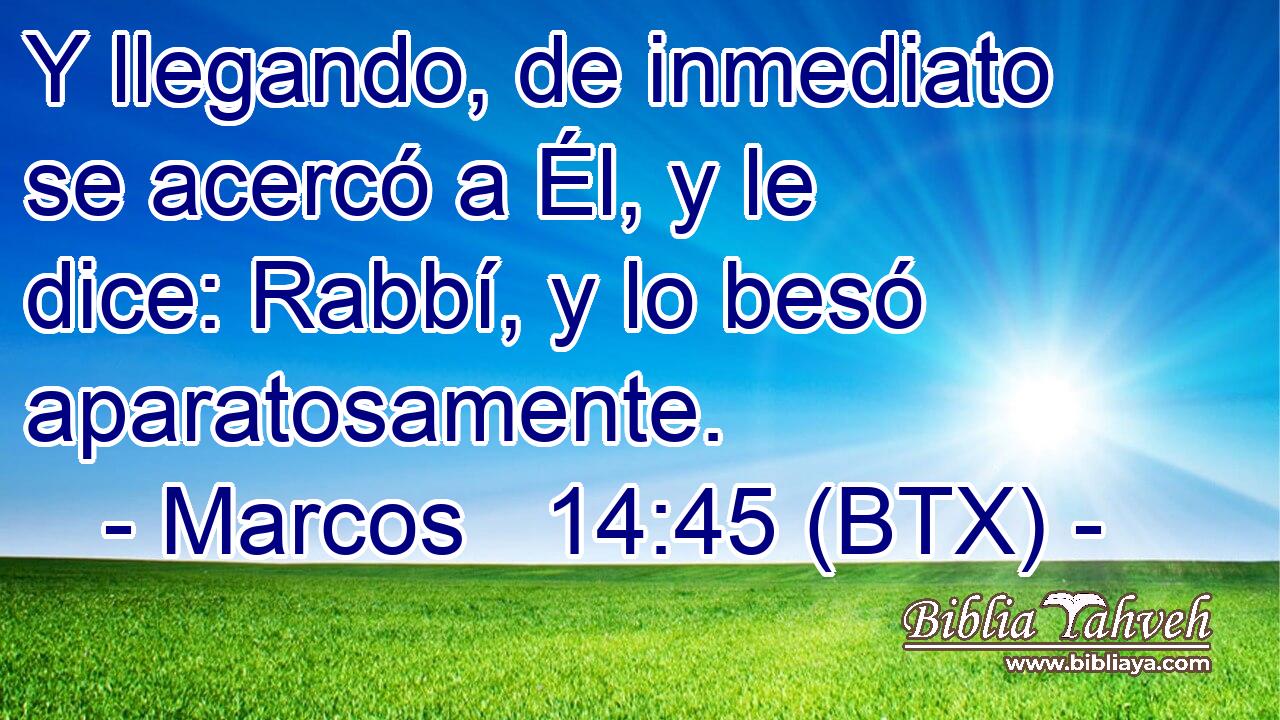 Y llegando, de inmediato se acercó a Él, y le dice: Rabbí, y lo besó aparatosamente.