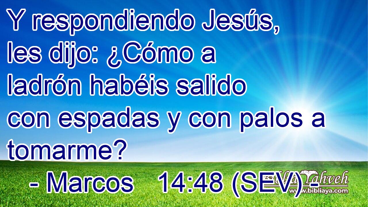 Y respondiendo Jesús, les dijo: ¿Cómo a ladrón habéis salido con espadas y con palos a tomarme?