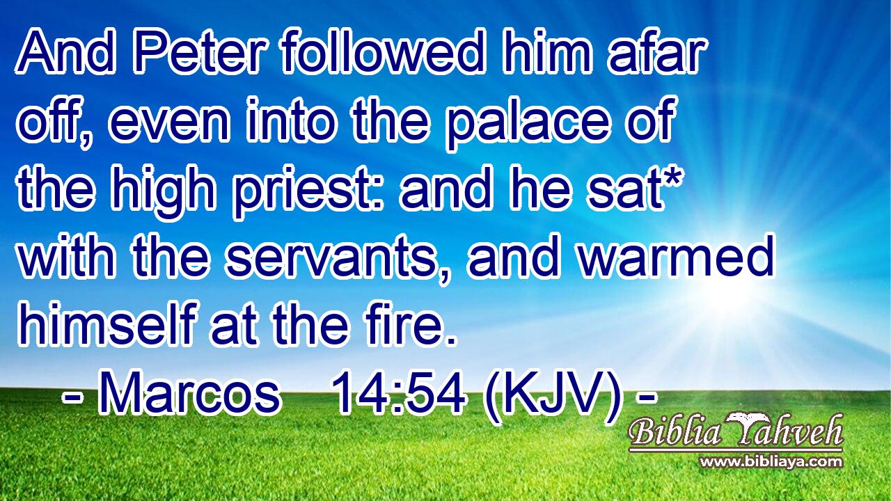 And Peter followed him afar off, even into the palace of the high priest: and he sat* with the servants, and warmed himself at the fire.