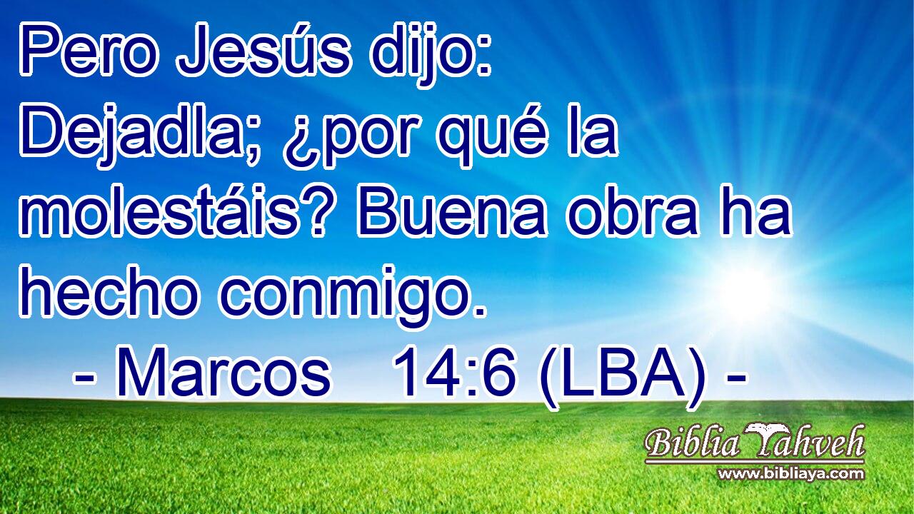 Pero Jesús dijo: Dejadla; ¿por qué la molestáis? Buena obra ha hecho conmigo.