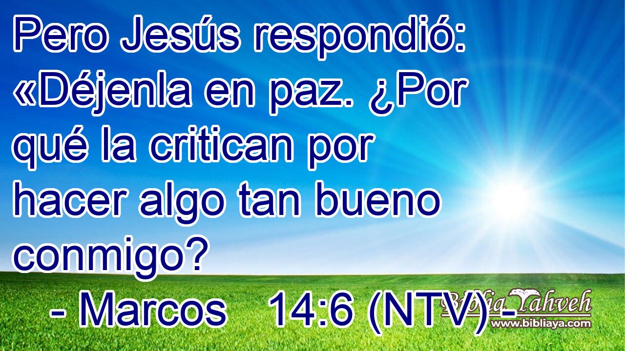 Pero Jesús respondió: «Déjenla en paz. ¿Por qué la critican por hacer algo tan bueno conmigo?
