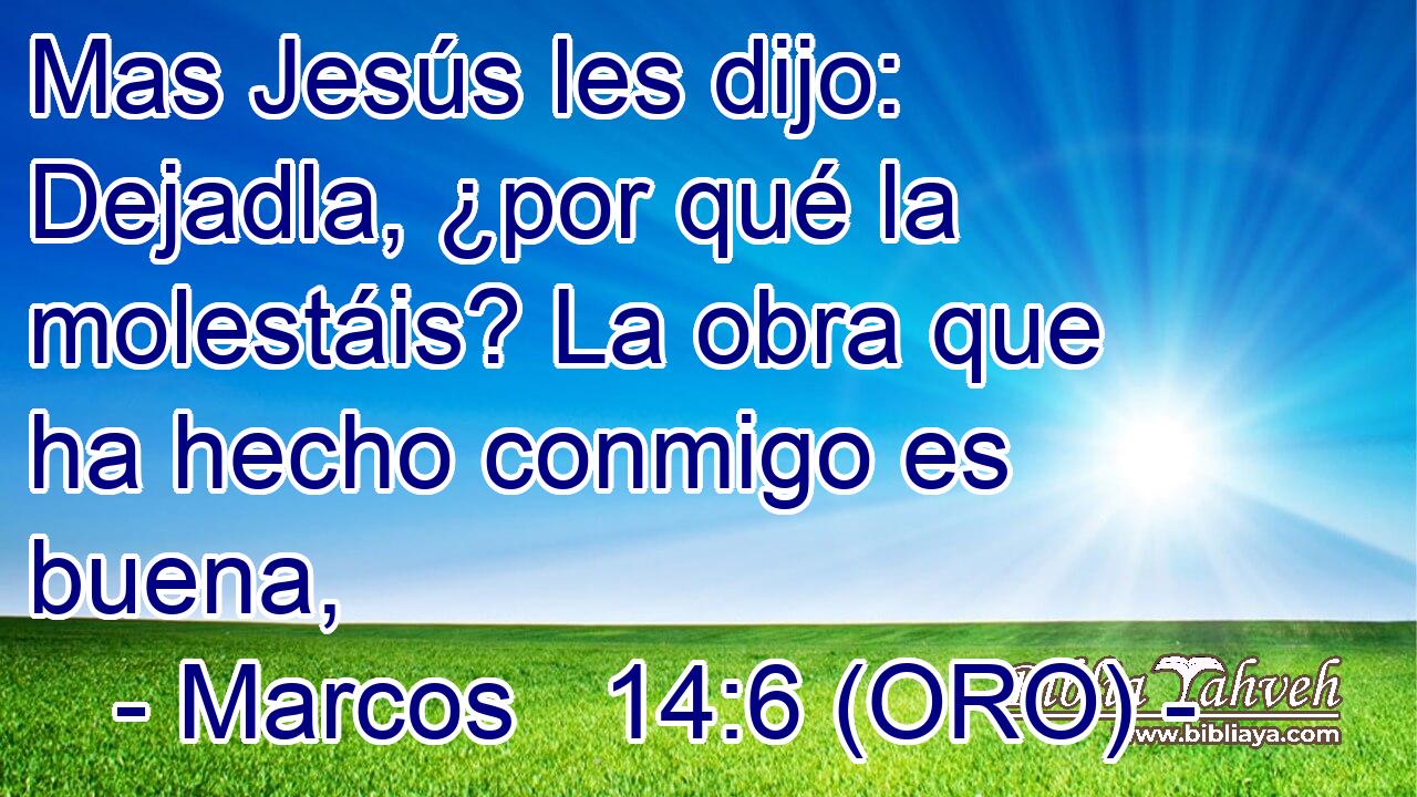  Mas Jesús les dijo: Dejadla, ¿por qué la molestáis? La obra que ha hecho conmigo es buena, 
