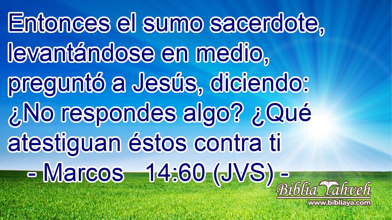 Entonces el sumo sacerdote, levantándose en medio, preguntó a Jesús, diciendo: ¿No respondes algo? ¿Qué atestiguan éstos contra ti