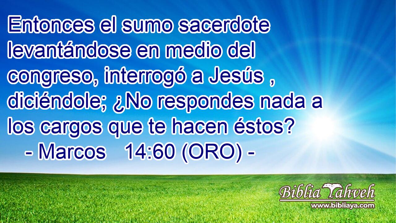  Entonces el sumo sacerdote levantándose en medio del congreso, interrogó a Jesús , diciéndole; ¿No respondes nada a los cargos que te hacen éstos? 