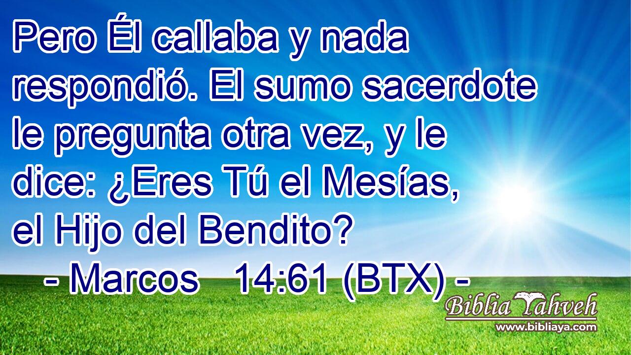 Pero Él callaba y nada respondió. El sumo sacerdote le pregunta otra vez, y le dice: ¿Eres Tú el Mesías, el Hijo del Bendito?